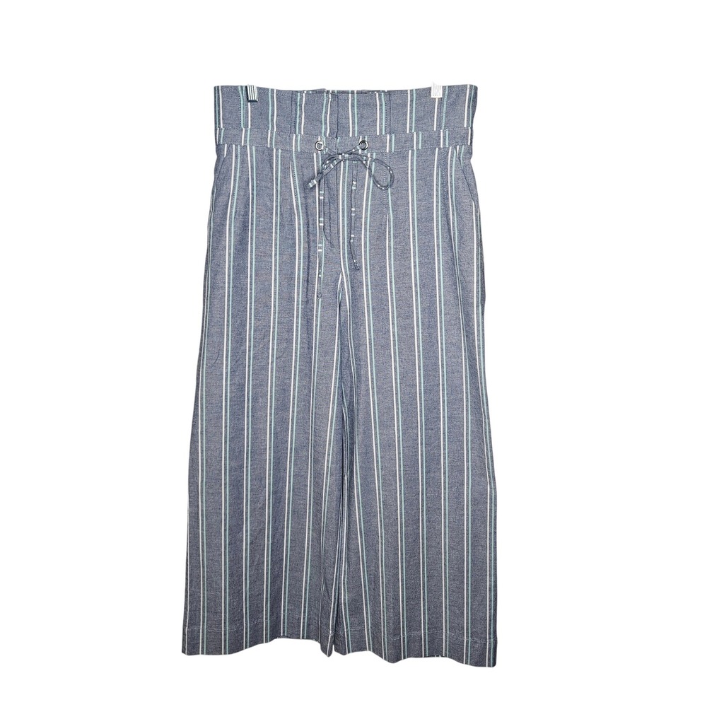 7th Avenue Design Studio Striped Cotton Pants Tie Waist Wide Leg Blue Size 10